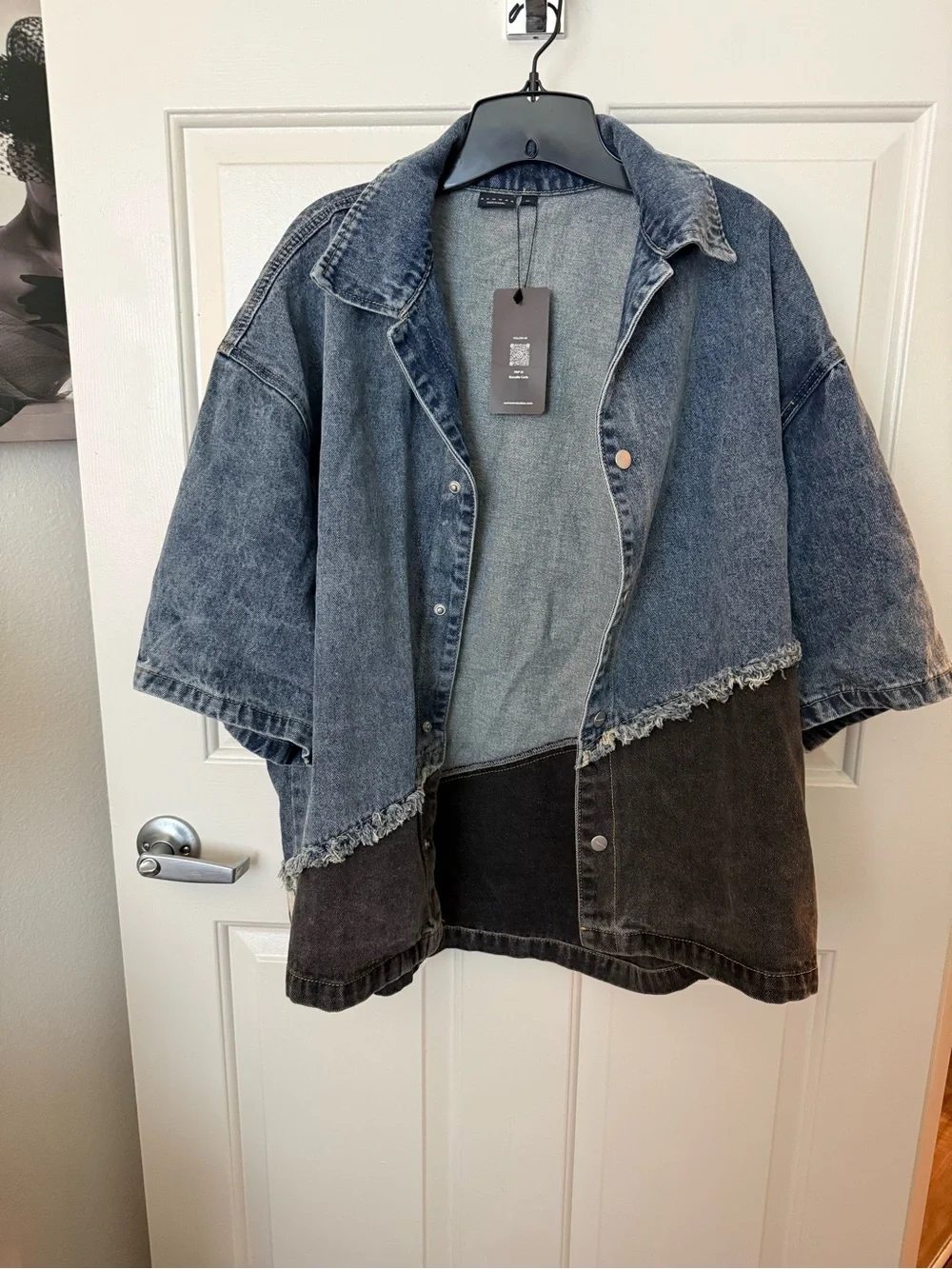 Oversized Two-Tone Denim Jacket in Blue and Black